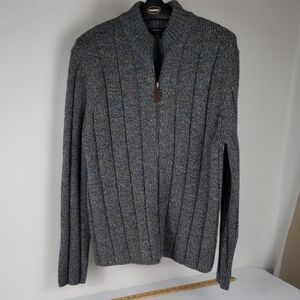 Express Men's Zip Up Sweater in Gray and Brown